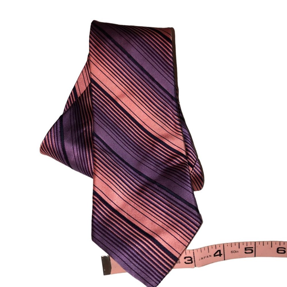 Ted Baker London pink purple black diagonal striped 100% silk mens tie